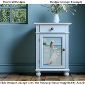 Olieverfschilderij Vrouw in het wit op het strand Tissuepapier