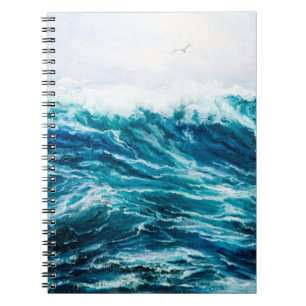 olieverfschilderij waarop golven in de oceaan of z notitieboek