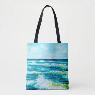 olieverfschilderij waarop golven in de oceaan of z tote bag