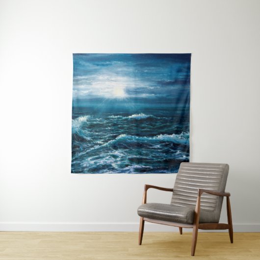 olieverfschilderij waarop golven in de oceaan of z wandkleed (In situ)