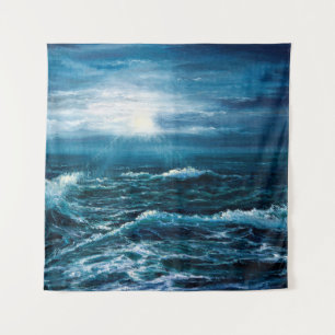 olieverfschilderij waarop golven in de oceaan of z wandkleed