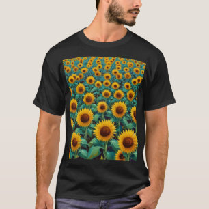 Olieverfschilderij. Zonnebloemveld. Moderne kunst T-shirt