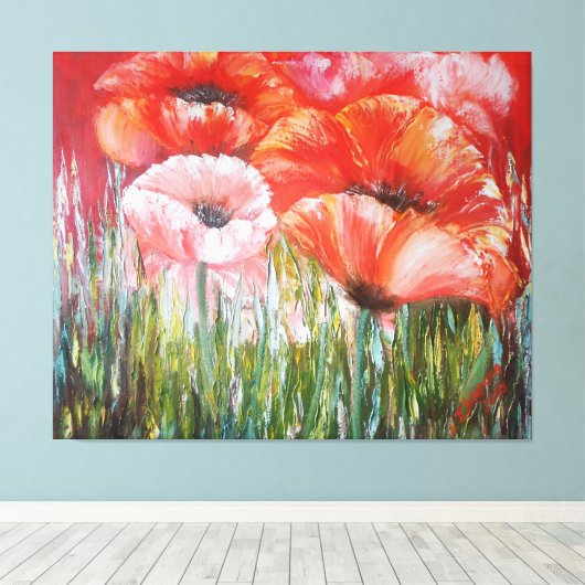 Olieverfschilderijen van rode klaprozen op doek canvas afdruk (Insitu (Houten vloer))