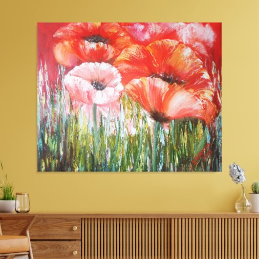 Olieverfschilderijen van rode klaprozen op doek canvas afdruk (Insitu (Woonkamer))