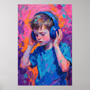 Olieverfstijl autistisch kind dat blauw draagt poster
