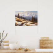 Olieverfwikkelingspad sneeuwy mountainpethills poster (Keuken)