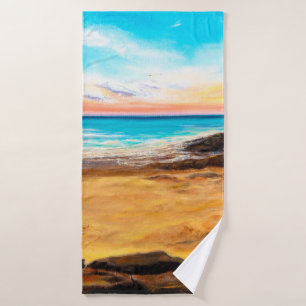 olieverschilderij van prachtige gouden zonsonderga badhanddoek