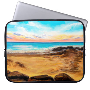 olieverschilderij van prachtige gouden zonsonderga laptop sleeve