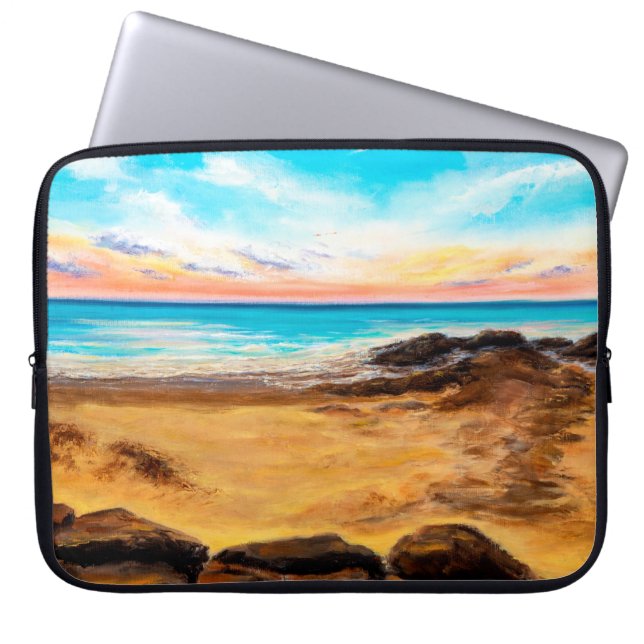 olieverschilderij van prachtige gouden zonsonderga laptop sleeve (Voorkant)