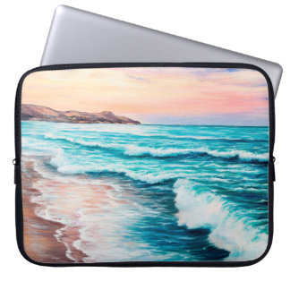 olieverschilderij van prachtige paarse zonsonderga laptop sleeve