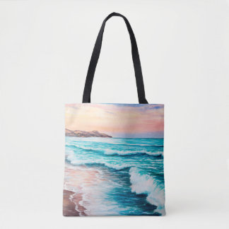 olieverschilderij van prachtige paarse zonsonderga tote bag