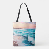 olieverschilderij van prachtige paarse zonsonderga tote bag (Achterkant)