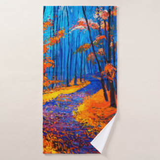 olieverschildering met mooi herfstbos op c badhanddoek