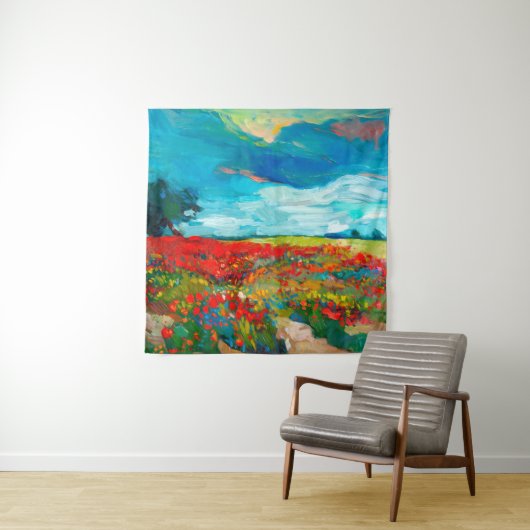 olieverschildering van bloesvelden op canvas. Coun Wandkleed (In situ)