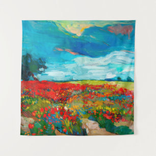 olieverschildering van bloesvelden op canvas. Coun Wandkleed