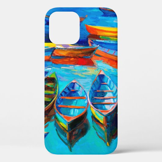 olieverschildering van boten en zee op doek. Sunse Case-Mate iPhone Case (Achterkant)