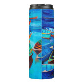 olieverschildering van boten en zee op doek. Sunse Thermosbeker (Achterkant)