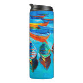 olieverschildering van boten en zee op doek. Sunse Thermosbeker (Geroteerd rechts)