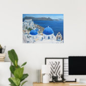 Olieverschildering van de Santorini Oia Blue-kerk Poster (Thuiskantoor)