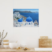 Olieverschildering van de Santorini Oia Blue-kerk Poster (Keuken)