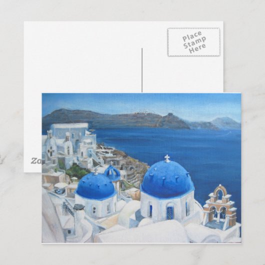 Olieverschildering van Santorini Oia Briefkaart (Voorkant / Achterkant)