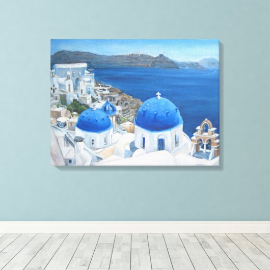 Olieverschildering van Santorini Oia Canvas Afdruk (Insitu (Houten vloer))