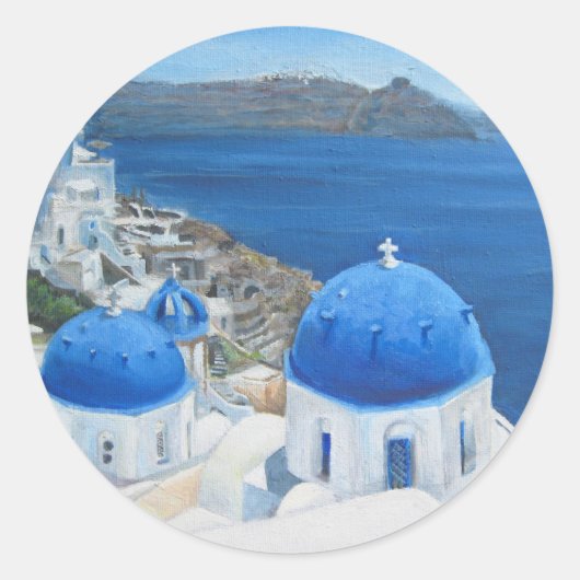 Olieverschildering van Santorini Oia Ronde Sticker (Voorkant)