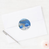 Olieverschildering van Santorini Oia Ronde Sticker (Envelop)