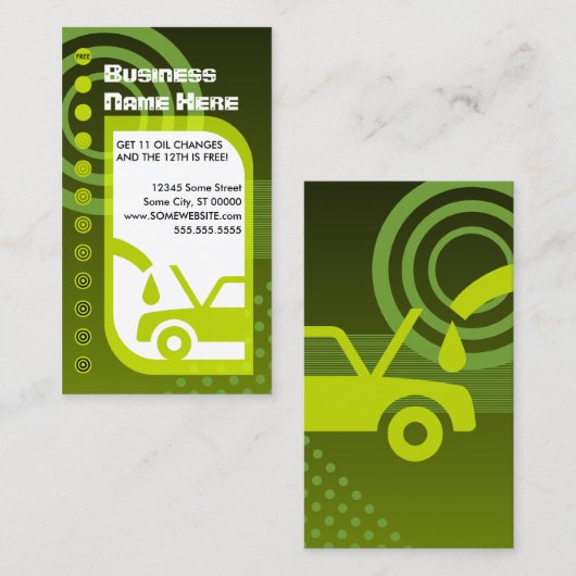 olieverversing loyaliteitsgroenen klantenkaartje (Voorkant / Achterkant)