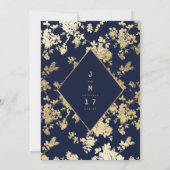  olievlek blauw faux goudflorale bruiloft kaart (Achterkant)