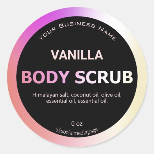 Olievlek en zwarte body scrub labels (Voorkant)