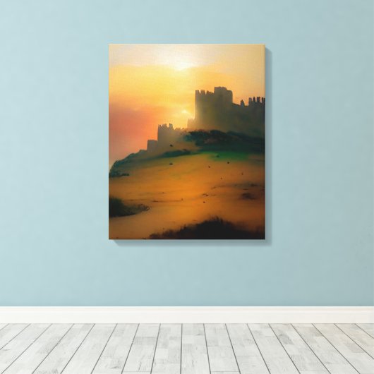 Olievlekken in het landschap van de middeleeuwse C Canvas Afdruk (Insitu (Houten vloer))