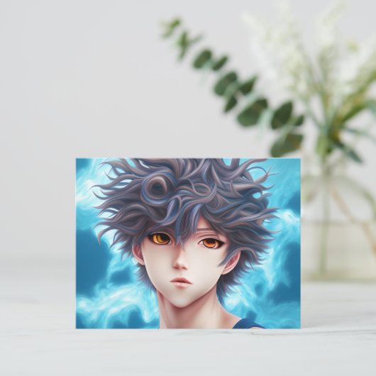 Olievlekken van een Anime Boy Briefkaart (Staand voorkant)