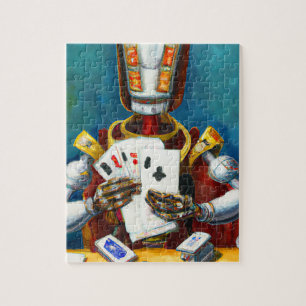 Olievlekken van een robotspeelkaart legpuzzel