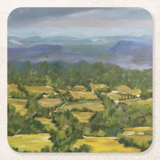 Olievlekken "Velden van boven" Landschap Kartonnen Onderzetters (Voorkant)