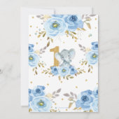 Olifant 1e Verjaardag Blauwe Bloemen Bedankkaart (Achterkant)