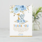 Olifant 1e Verjaardag Blauwe Bloemen Dankjewel Kaa Kaart (Staand voorkant)