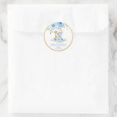 Olifant 1e verjaardag Blauwe bloemige bedankbrief  Ronde Sticker (Tas)