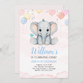 Olifant 1e verjaardag jongen uitnodiging (Voorkant / Achterkant)