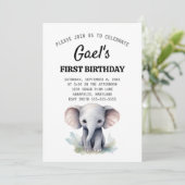 Olifant 1e verjaardag jongen uitnodiging (Staand voorkant)