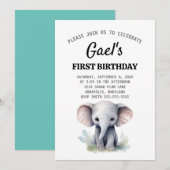 Olifant 1e verjaardag jongen uitnodiging (Voorkant / Achterkant)