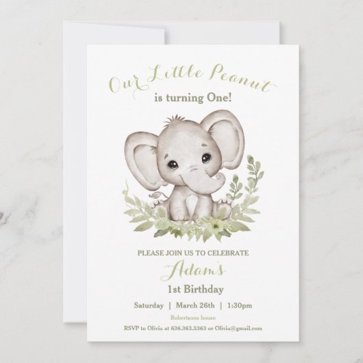 Olifant 1e verjaardag jongen uitnodiging aangepast (Voorkant)