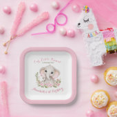 Olifant 1e Verjaardag Meisje Custom Age Square Papieren Bordje (Feest)