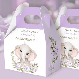 Olifant 1e Verjaardag Meisje Lente Paarse Bloemen Bedankdoosjes