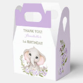 Olifant 1e Verjaardag Meisje Lente Paarse Bloemen Bedankdoosjes (Geopend)