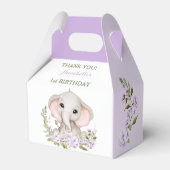 Olifant 1e Verjaardag Meisje Lente Paarse Bloemen Bedankdoosjes (Voorkant Zijde)