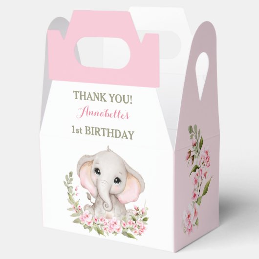 Olifant 1e verjaardag meisje lente roze Sakura Bedankdoosjes (Geopend)