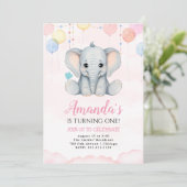Olifant 1e verjaardag meisje uitnodiging (Staand voorkant)