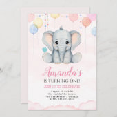 Olifant 1e verjaardag meisje uitnodiging (Voorkant / Achterkant)