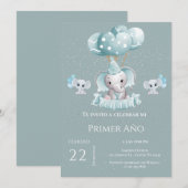 Olifant 1e verjaardag uitnodiging (Voorkant / Achterkant)